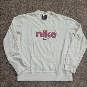 Nike White and Pink Crewneck Sweater